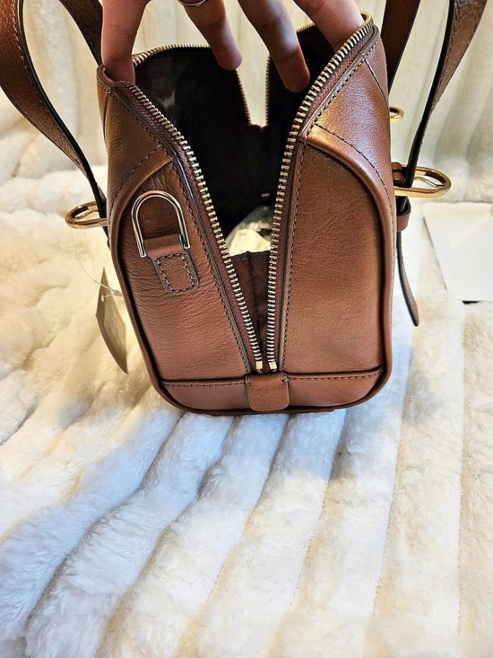 New!Fossil✨️Carlie Mini Satchel Brown - Picture 12 of 13